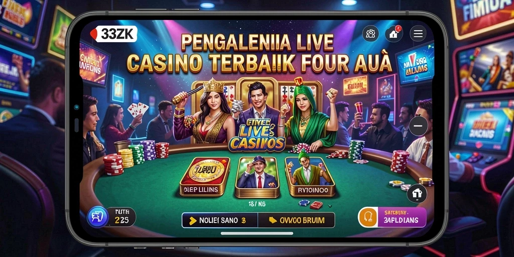 Screenshot gameplay 33ZK menampilkan dealer langsung dalam suasana kasino yang realistis.
