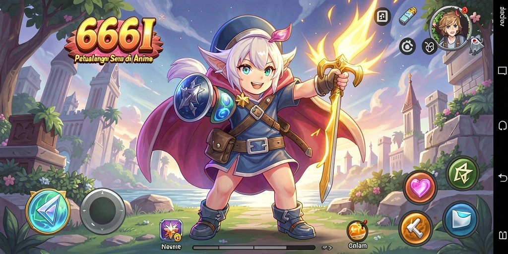 Tampilan gameplay 666I yang penuh aksi dan karakter anime yang menarik.