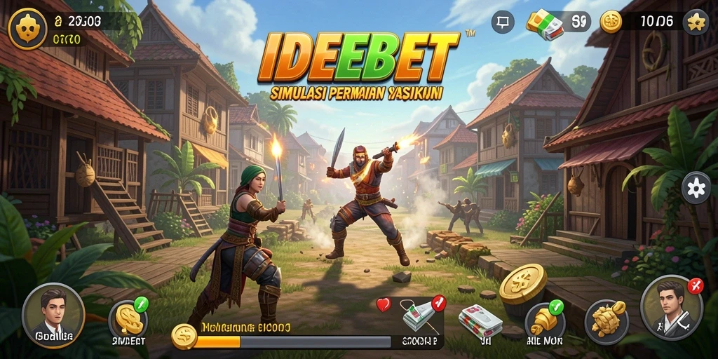 Tampilan gameplay IDEBET yang menampilkan simulasi interaksi sosial.