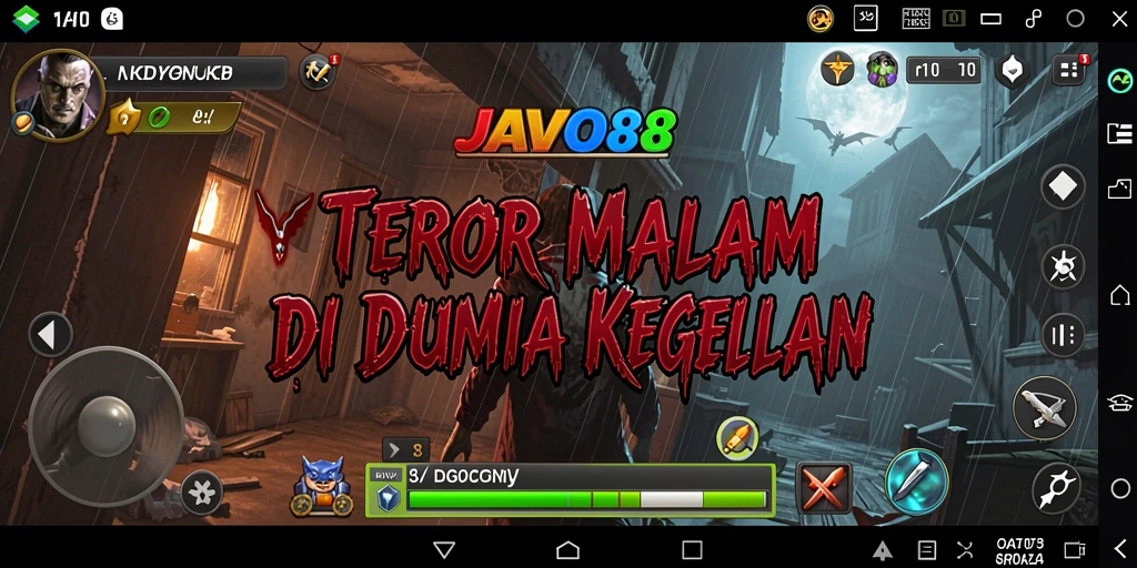Screenshot utama dari JAVO88 menampilkan gameplay menegangkan di dunia gelap.