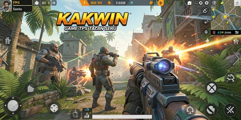 Screenshot utama KAKWIN menampilkan aksi seru dalam gameplay TPS.