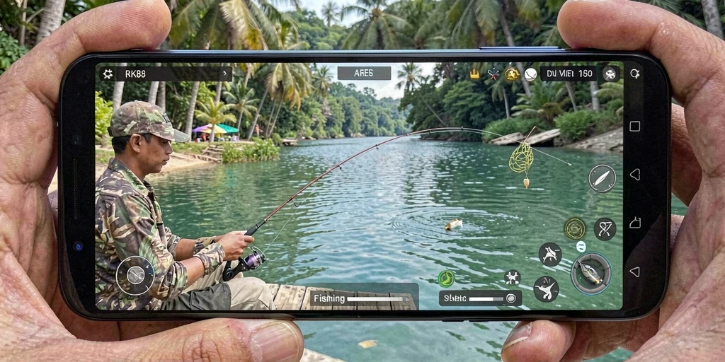 Tangkapan ikan menakjubkan dalam RK88 menunjukkan gameplay seru memancing.