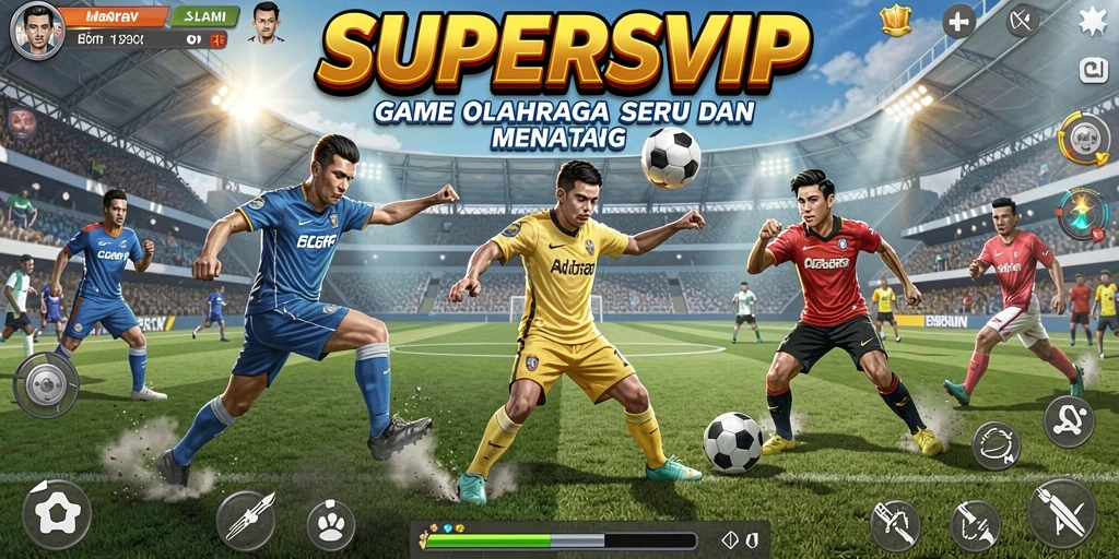 Tangkapan layar SUPERSVIP menampilkan aksi seru dalam gameplay olahraga yang dinamis.