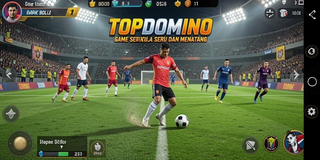 Tampilan gameplay <strong>TOPDOMINO</strong> yang menarik dan penuh aksi di lapangan sepak bola.